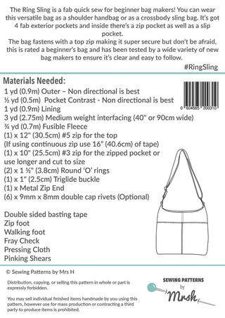 The Ring Sling by Sewing Patterns by Mrs H (Printed Paper Pattern) - Emmaline Bags Inc.