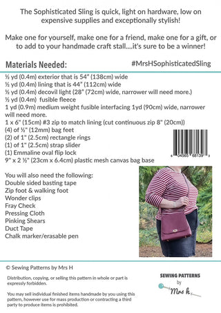 The Sophisticated Sling by Sewing Patterns by Mrs H (Printed Paper Pattern) - Emmaline Bags Inc.