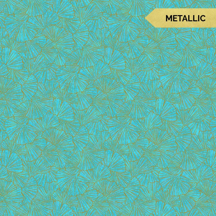 Turquoise Leaves Metallic // Shimmer-Ginkgo Garden (1/4 yard) - Emmaline Bags Inc.