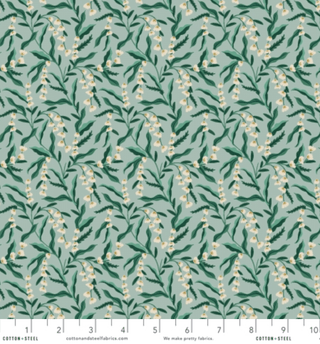 Vintage Garden - Mint Metallic Fabric // by Rifle Paper Co. for Cotton + Steel (1/4 yard) - Emmaline Bags Inc.