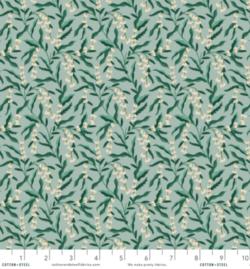 Vintage Garden - Mint Metallic Fabric // by Rifle Paper Co. for Cotton + Steel (1/4 yard) - Emmaline Bags Inc.
