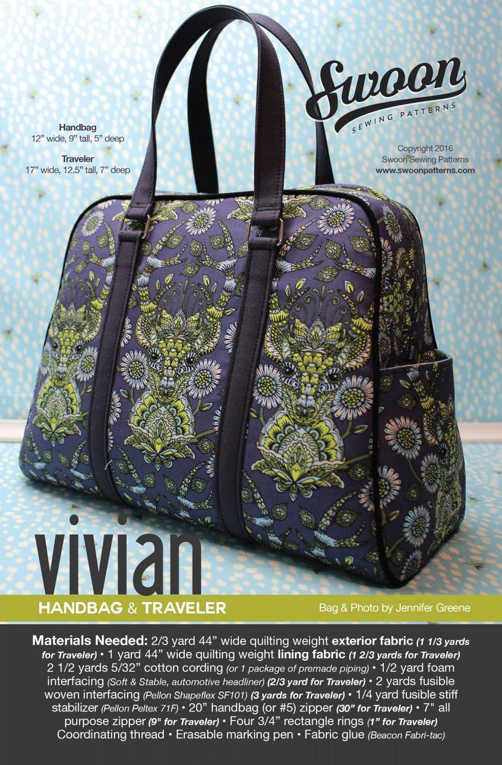 Swoon Patterns Vivian Handbag & Traveler by Swoon Sewing Patterns (Printed Paper ...